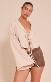 Sand Textured Lightweight Woven Tie Front Shirt