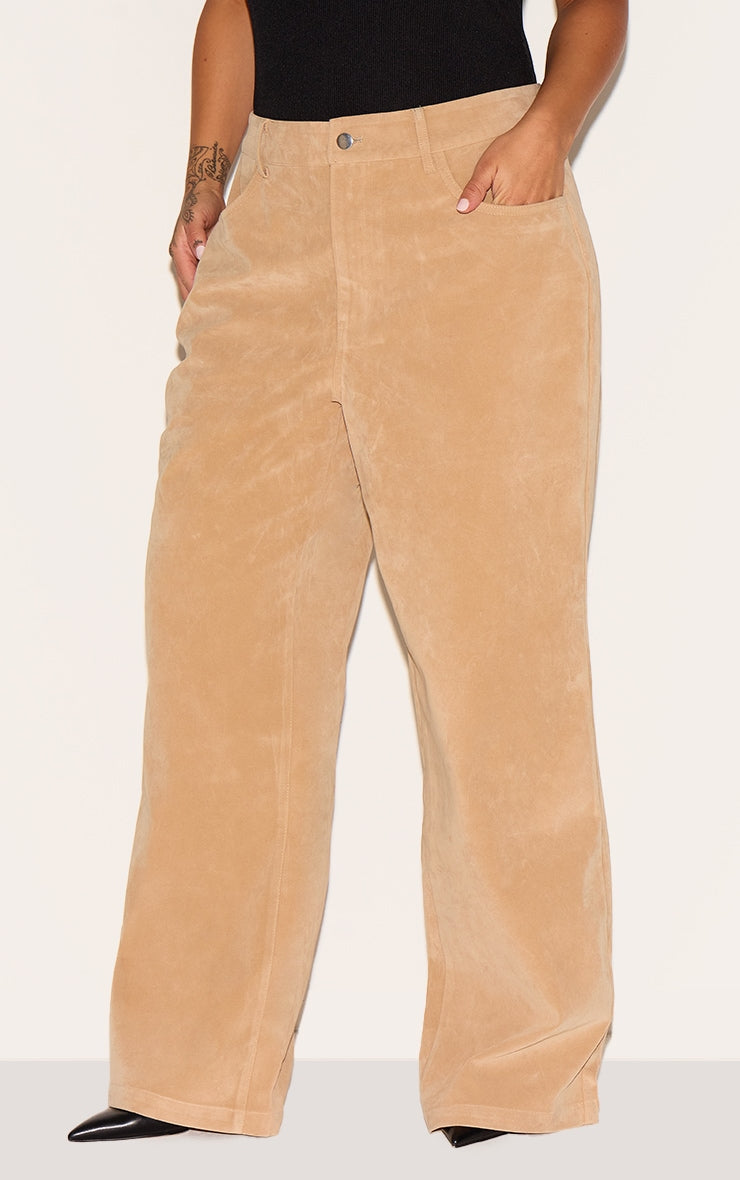 Plus Stone Faux Suede Wide Leg Trousers