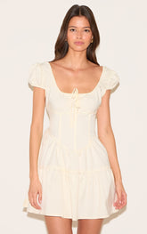Natural Bardot Shirred Detail Shift Dress