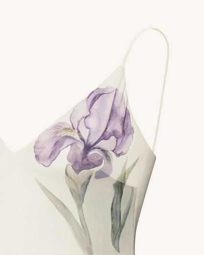 Iris Motif Satin Slip Gown - White