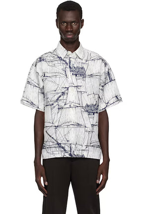 Ferragamo White & Navy Short Sleeved Shirt