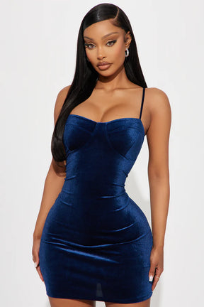 Crush On You Velvet Mini Dress - Navy