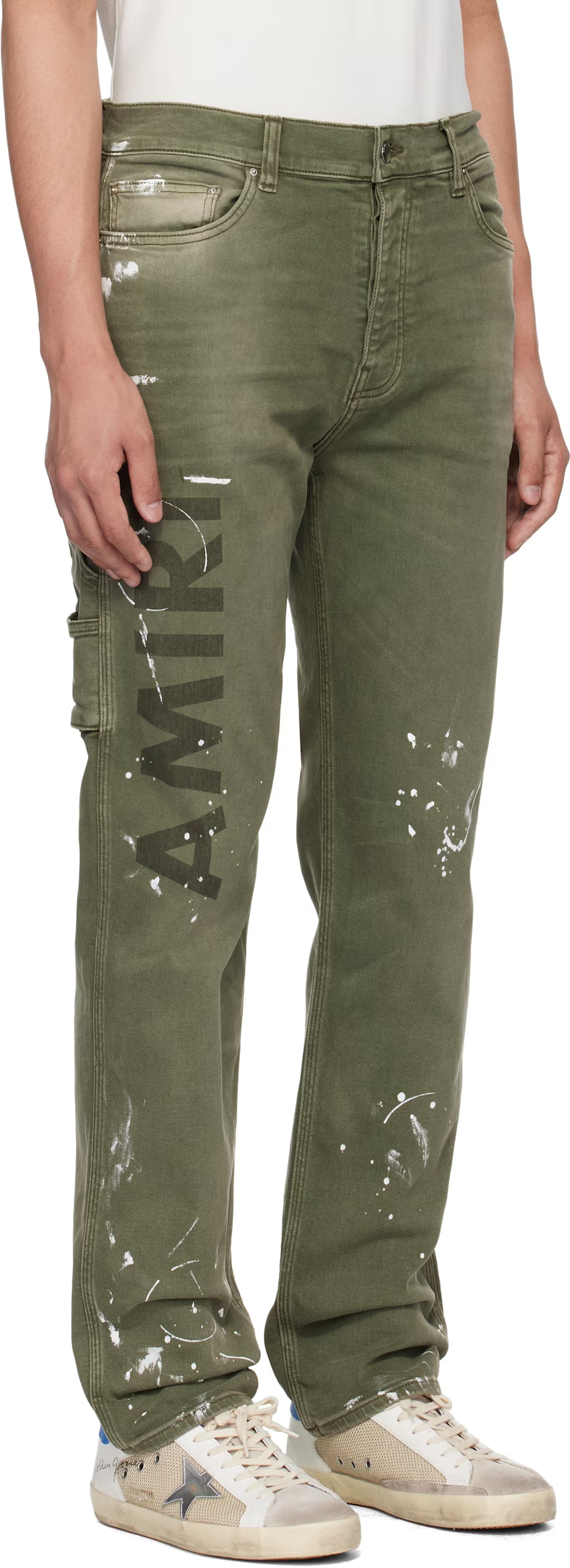 Khaki Army Logo Painted Slim Workman Jeans