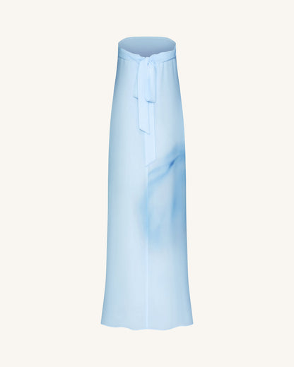 Watercolor Floral Print Strapless Maxi Dress - Blue