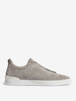 Zegna Men's Grey Suede Triple Stitch™ Low-Top Slip-On Sneakers