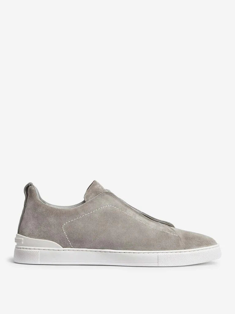 Zegna Men's Grey Suede Triple Stitch™ Low-Top Slip-On Sneakers