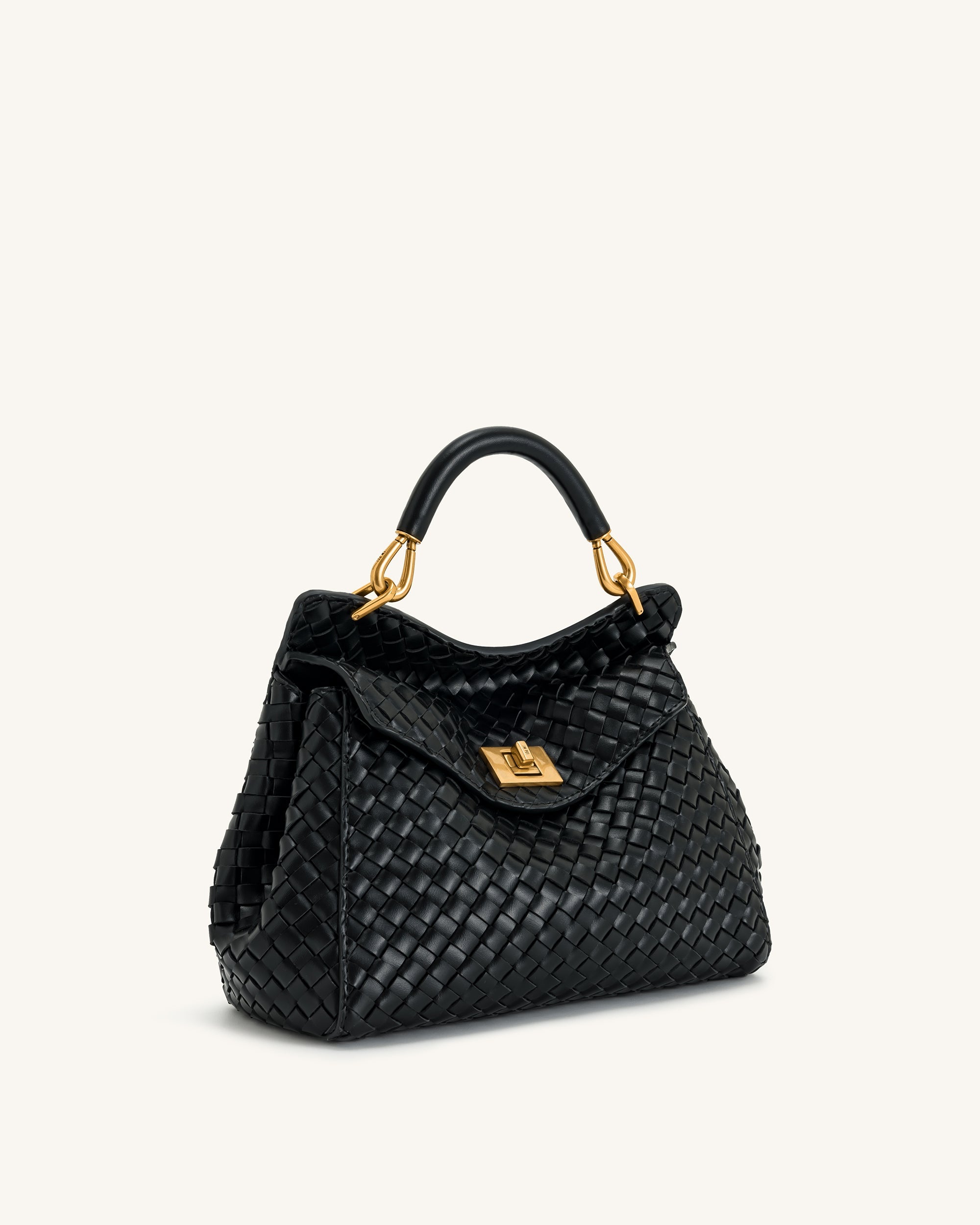 Lucia Classic Top Handle Woven Bag - Dark Brown