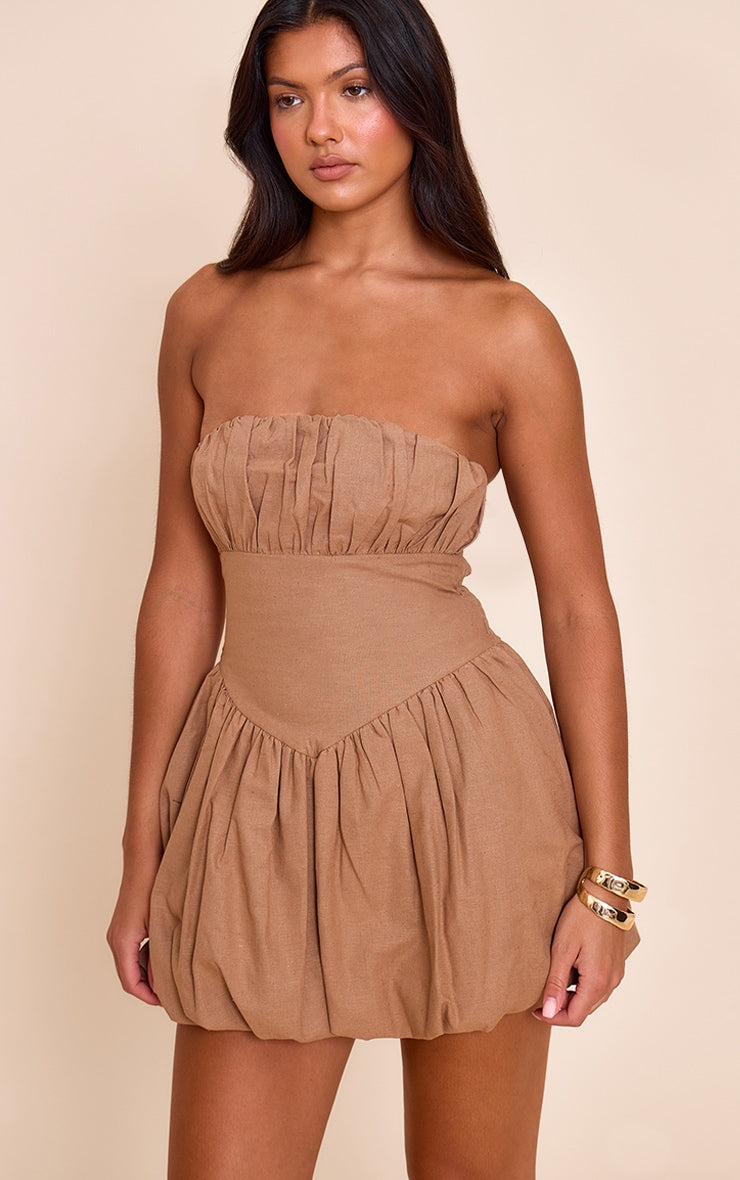 Taupe Ruched Bust Shift Dress