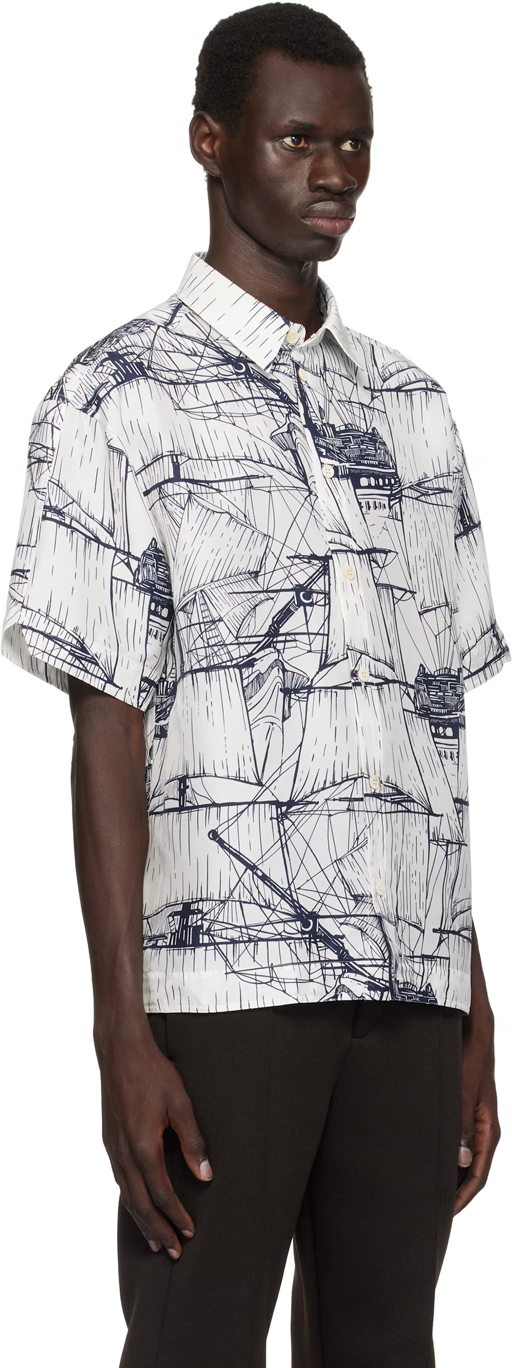 Ferragamo White & Navy Short Sleeved Shirt