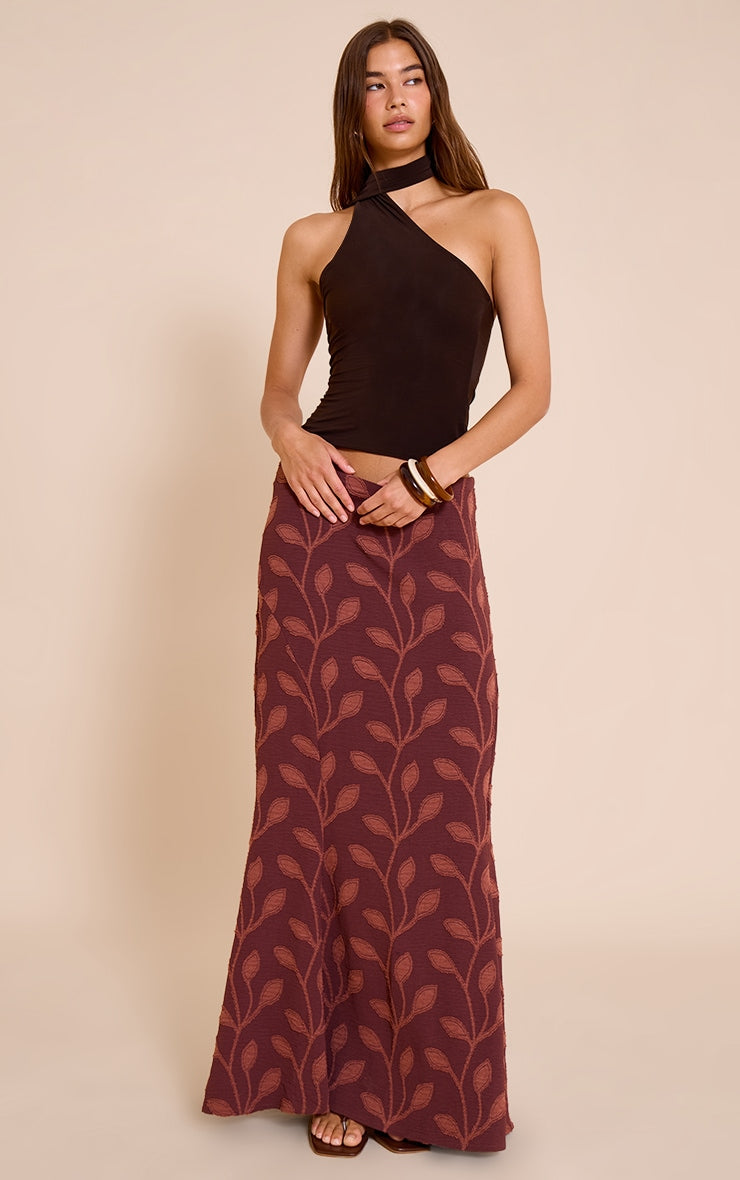 Chocolate Textured Woven Floaty Maxi Skirt