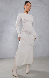 Oatmeal Binding Detail Midaxi Dress