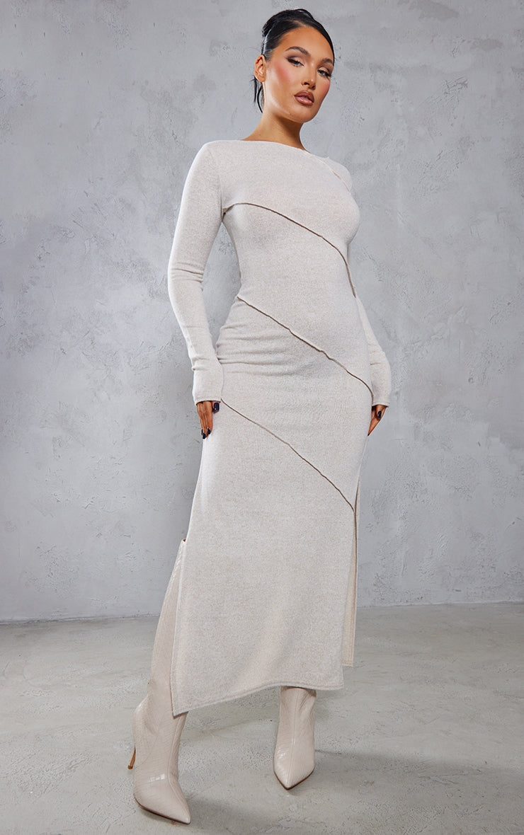 Oatmeal Binding Detail Midaxi Dress