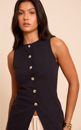 Navy Button Up Waistcoat