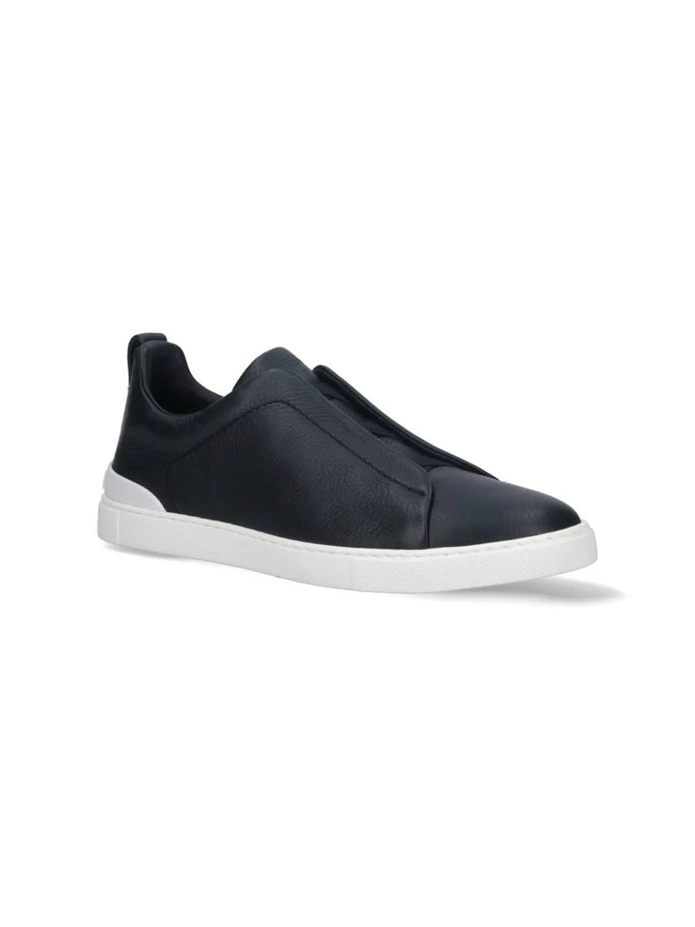 Zegna Men’s Blue Leather Slip-On Sneakers – Made in Italy | Premium Multi-Leather Lining & TPU Sole