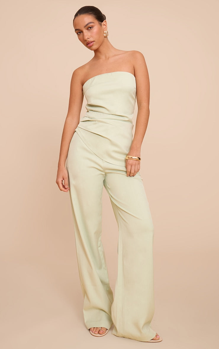 Pale Lime Tailored Woven Wide Leg Trousers