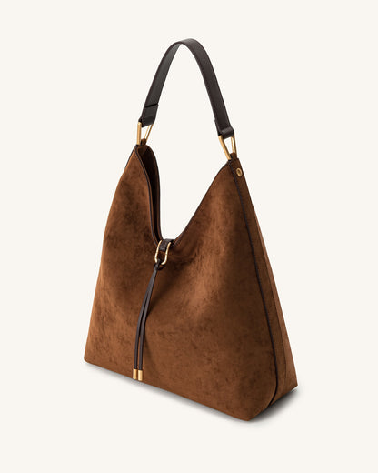 Aria Faux Suede Shoulder Bag - Black