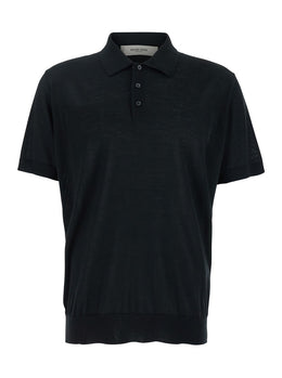 Golden goose Black Polo with Short Sleeves and Ribbed Hem in Virgin Wool Man