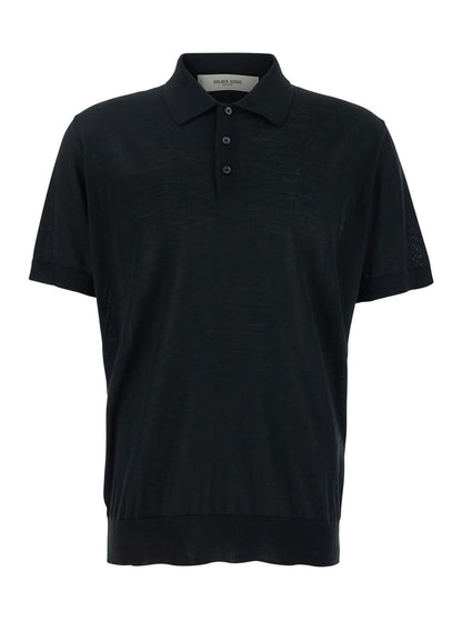 Golden goose Black Polo with Short Sleeves and Ribbed Hem in Virgin Wool Man