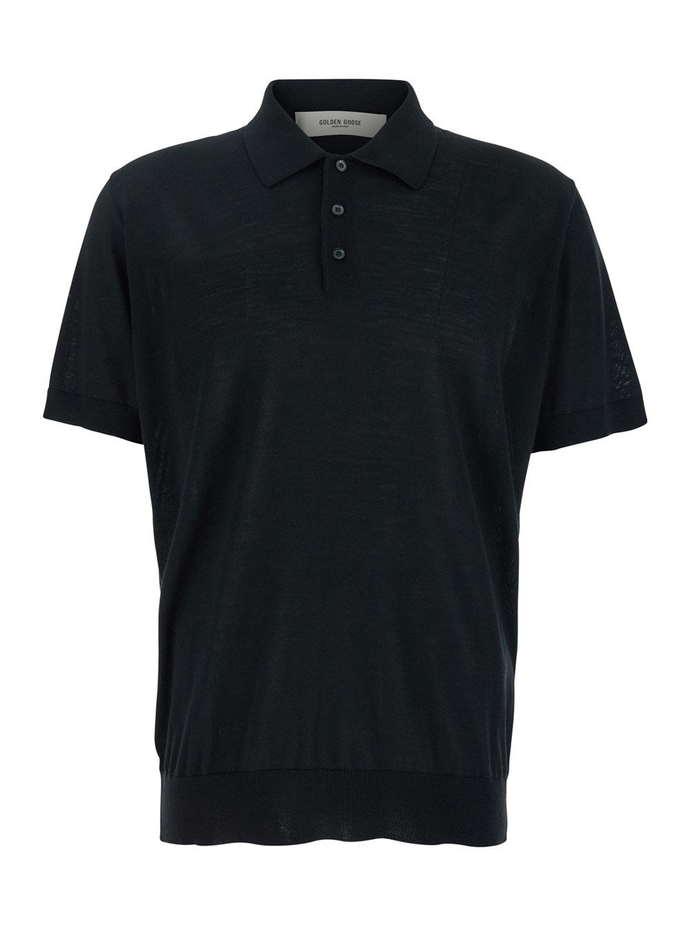 Golden goose Black Polo with Short Sleeves and Ribbed Hem in Virgin Wool Man