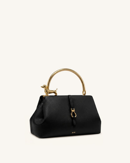 Bruna Dachshund Metal Handle Top Handle Bag - Brown
