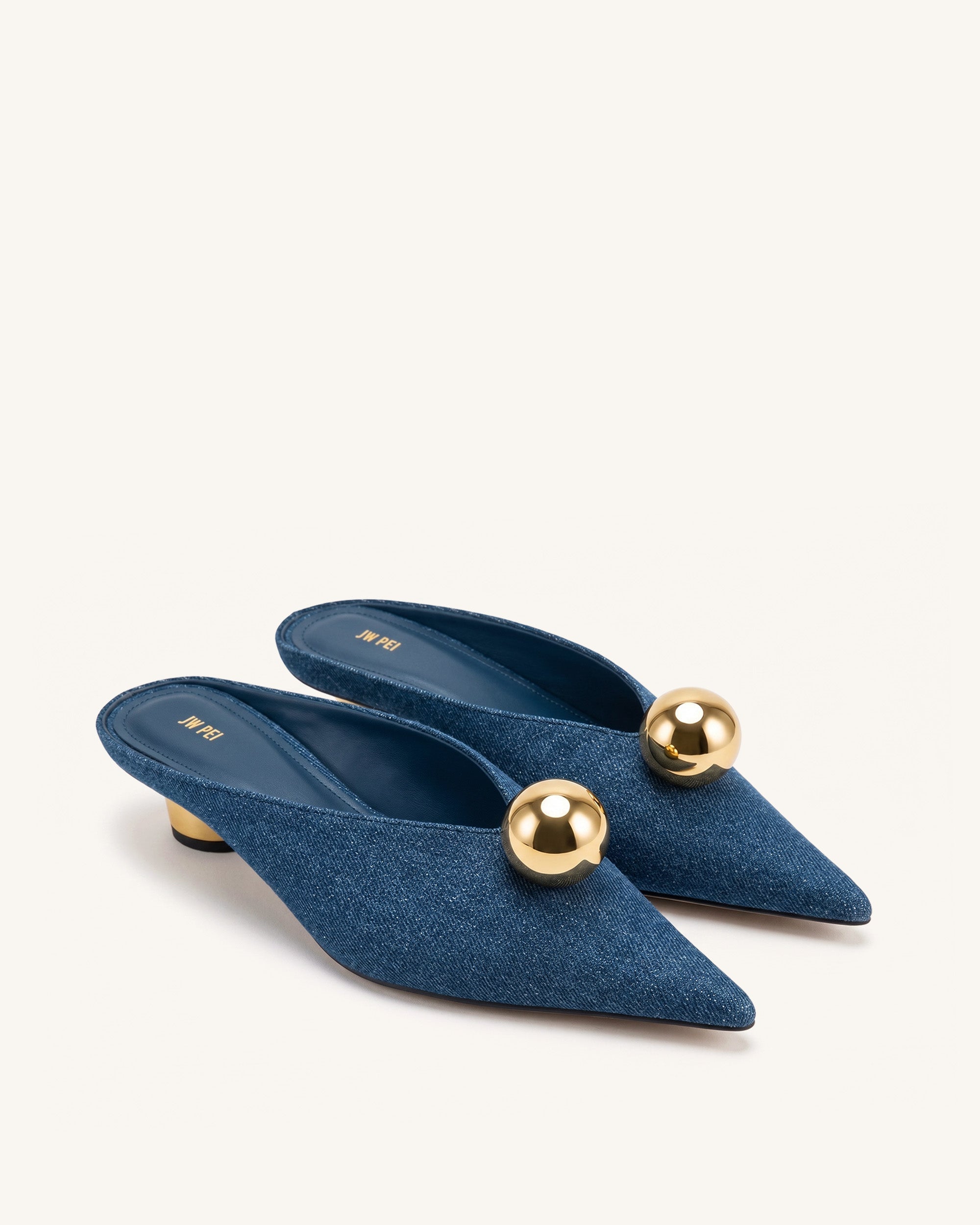 Helena Gold Sphere Pointed Toe Mules - Silver