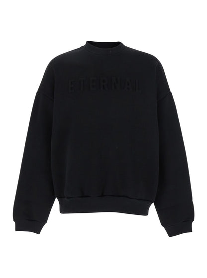 Fear of god Black Crewneck Sweater with Tonal Logo Lettering Embroidery on the Front in Cotton Blend Man