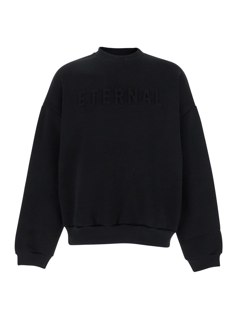 Fear of god Black Crewneck Sweater with Tonal Logo Lettering Embroidery on the Front in Cotton Blend Man