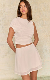 Cream Chiffon Asymmetric Top