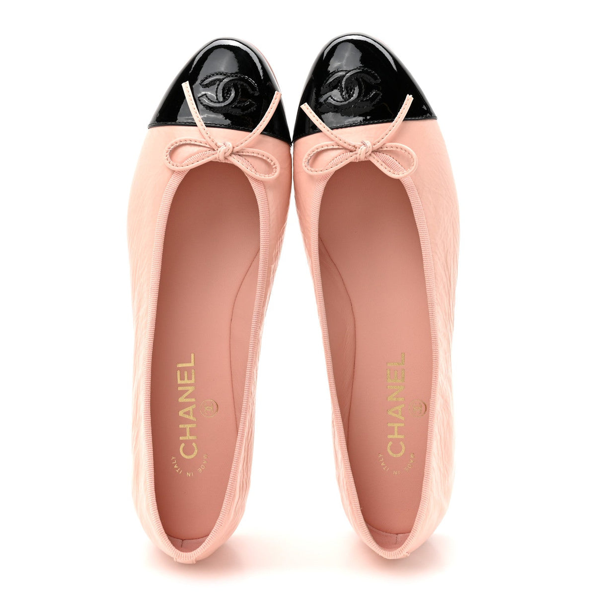 Shiny Crumpled Calfskin Patent CC Cap Toe Ballerina Flats