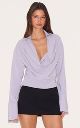 Light Grey Chiffon Cowl Neck Blouse
