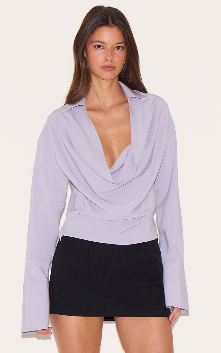Light Grey Chiffon Cowl Neck Blouse