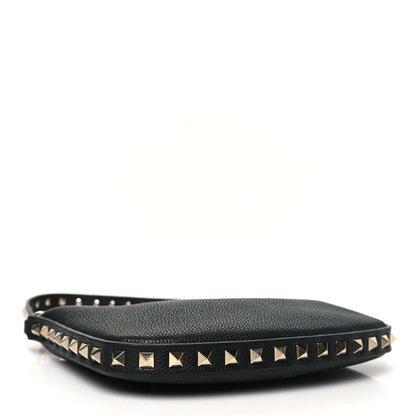 Grainy Calfskin Mini Rockstud Hobo Black