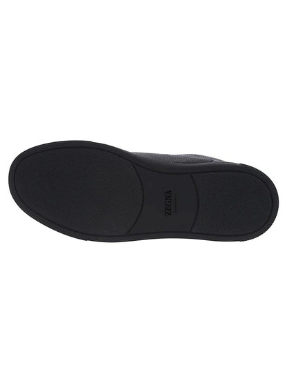 Zegna Men's Triple Stitch Low-Top Sneakers in Black Deer & Cow Leather – Made in Italy