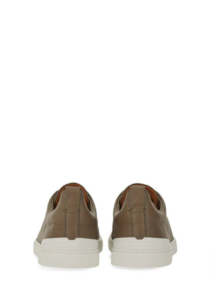 Zegna Men’s Beige Deer Leather Sneakers