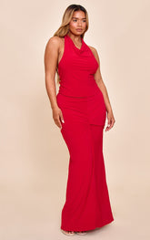 Shape Red Mid Rise Ruched Side Maxi Skirt