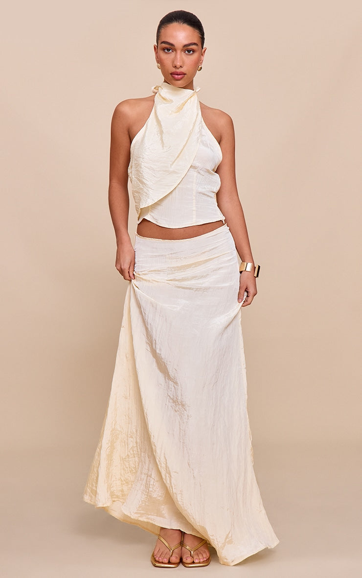 Butter Yellow Textured Woven Floaty Maxi Skirt