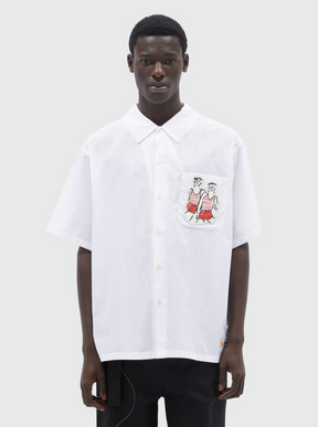 Msgm White Shirt with Chest Patch in Cotton Man