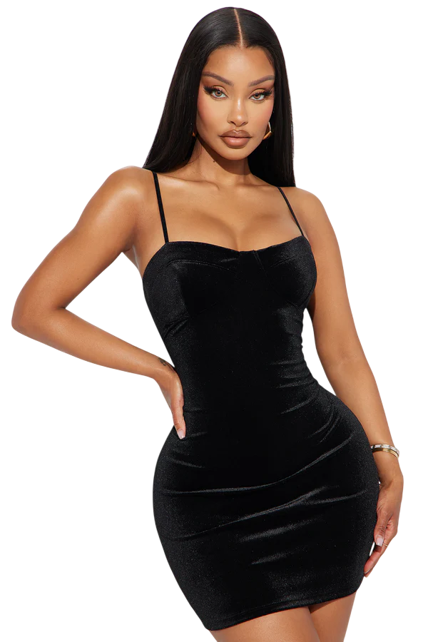Crush On You Velvet Mini Dress - Black