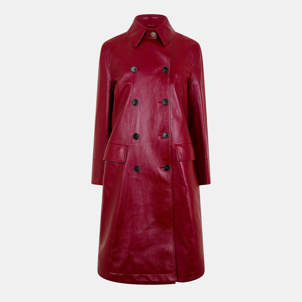 Shiny Leather Double-Breasted Coat