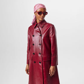 Shiny Leather Double-Breasted Coat