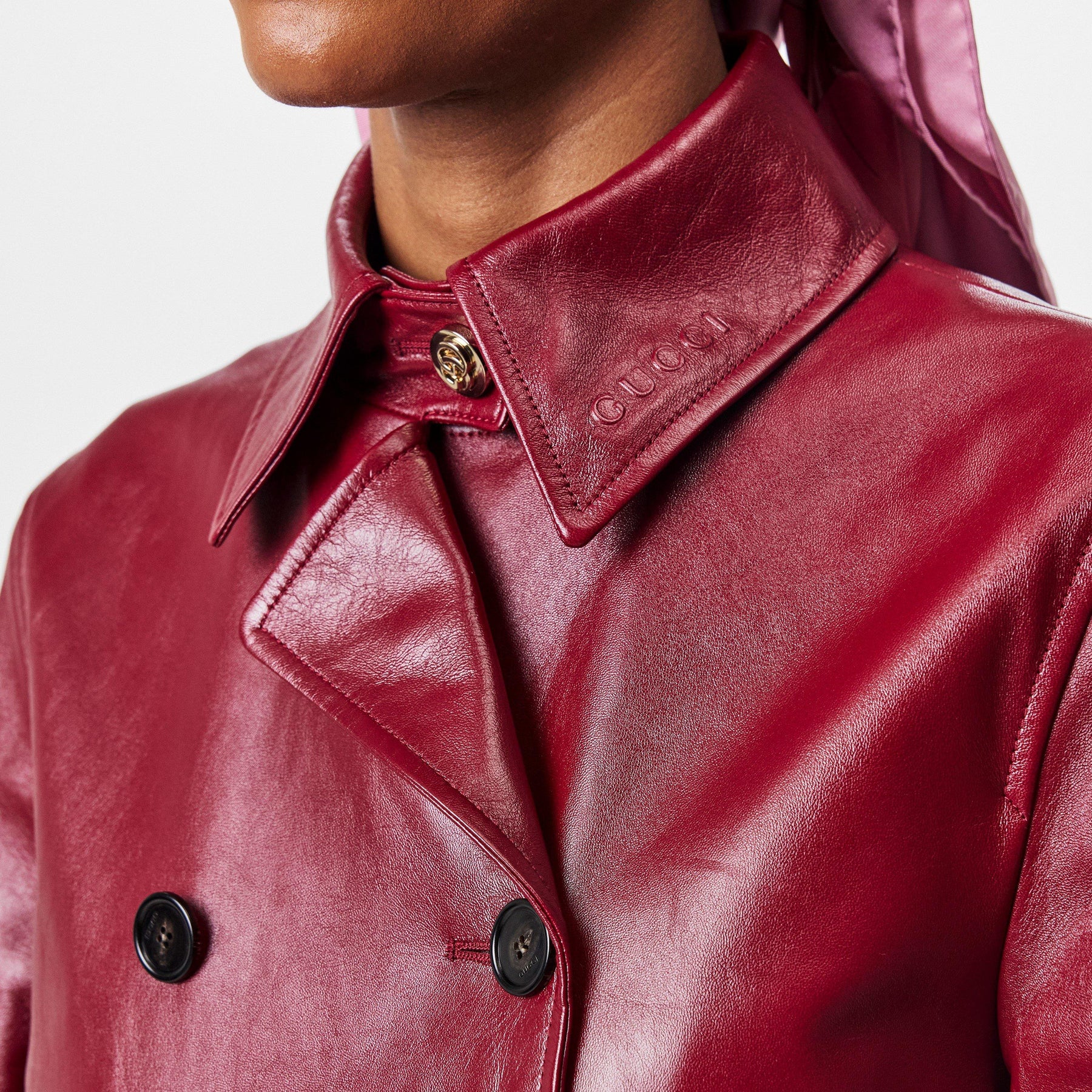 Shiny Leather Double-Breasted Coat