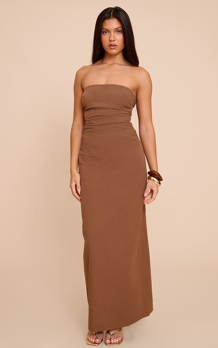 Chocolate Bandeau Ruched Maxi Dress