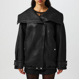 Oversized Lambskin Long Sleeve Leather Jacket