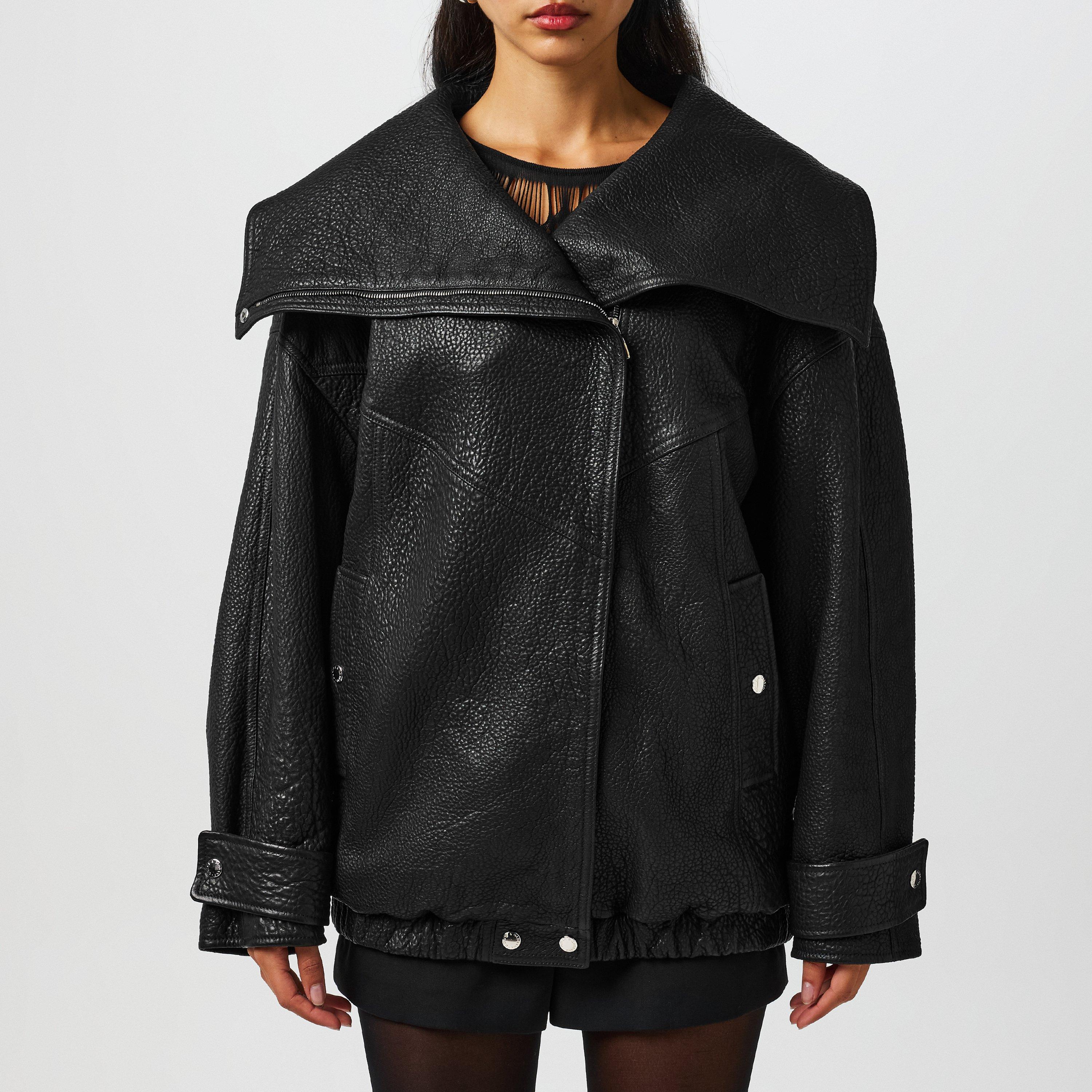 Oversized Lambskin Long Sleeve Leather Jacket