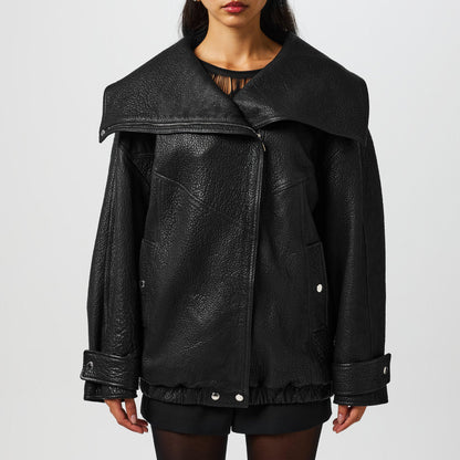 Oversized Lambskin Long Sleeve Leather Jacket