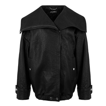 Oversized Lambskin Long Sleeve Leather Jacket