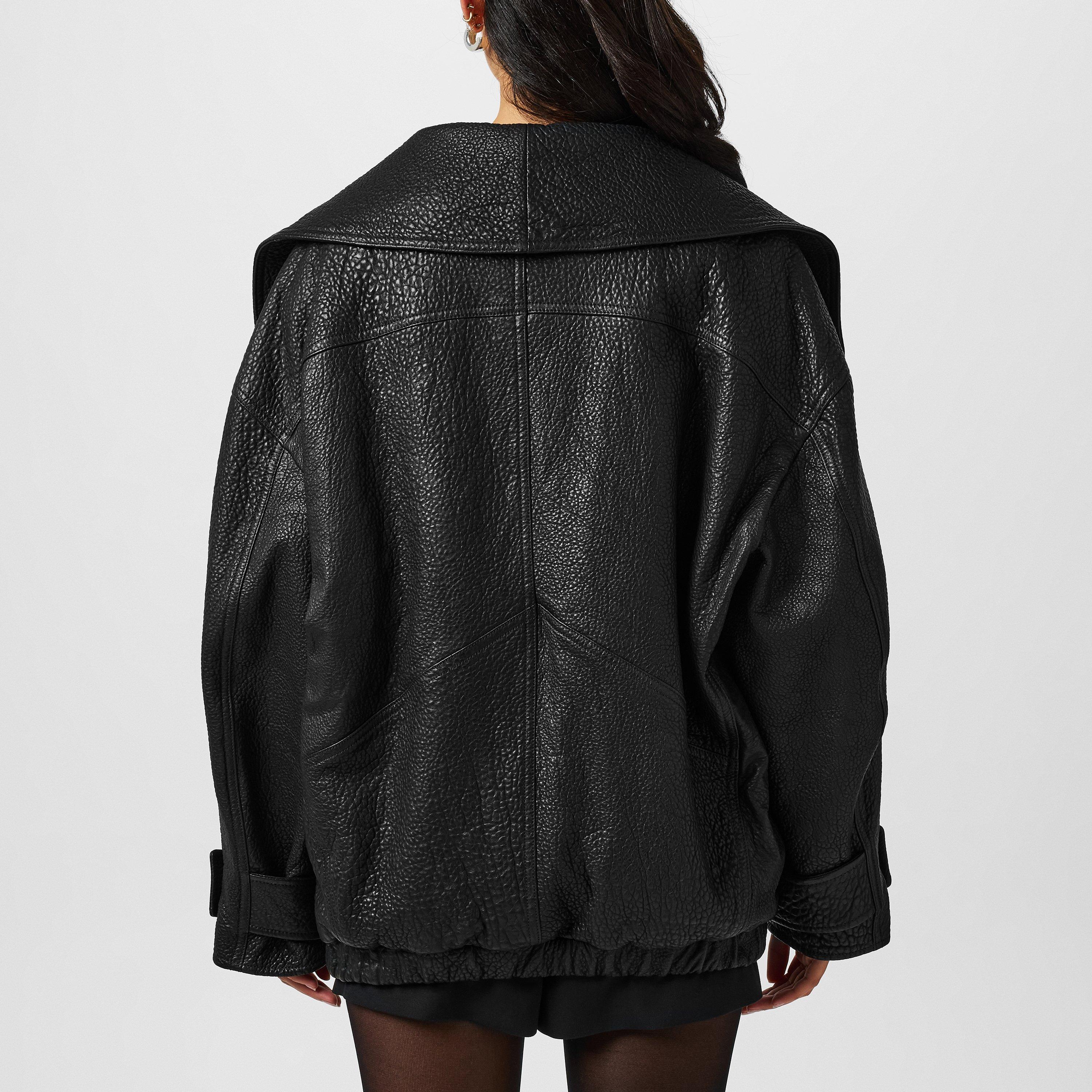 Oversized Lambskin Long Sleeve Leather Jacket