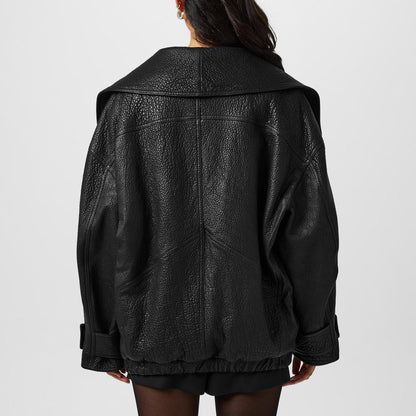 Oversized Lambskin Long Sleeve Leather Jacket