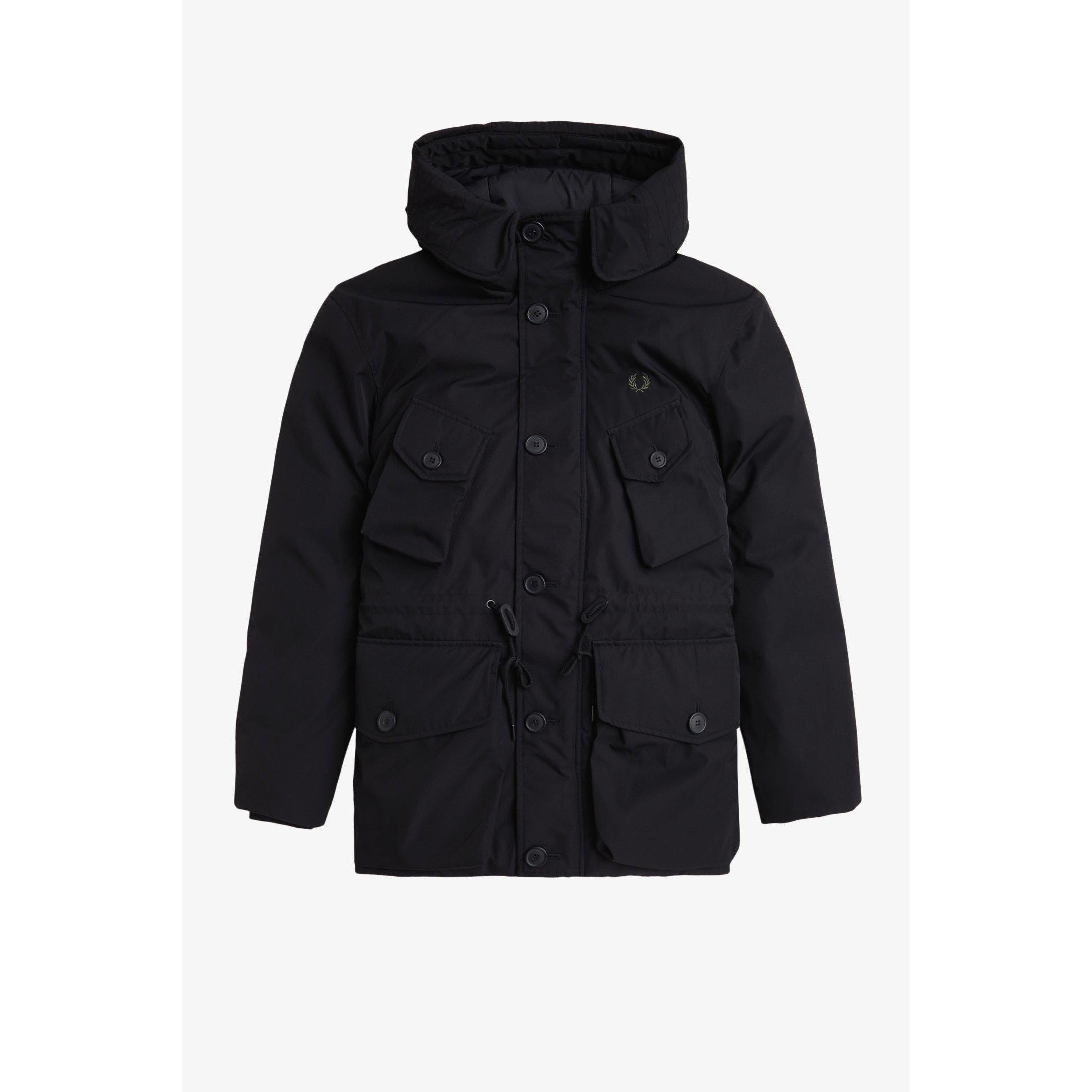 Patch Puffer Hooded Thigh Length Parka