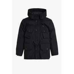 Patch Puffer Hooded Thigh Length Parka